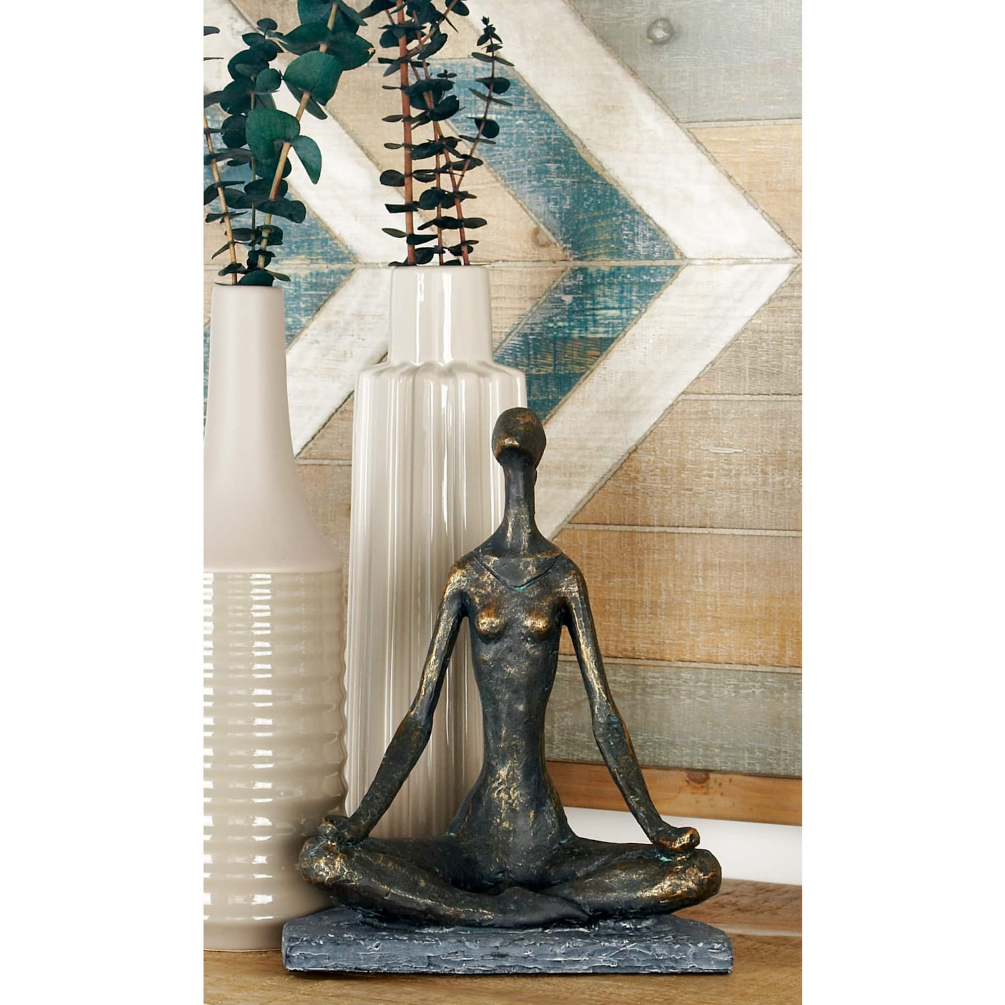 11" Black Polystone Modern Meditation Sculpture
